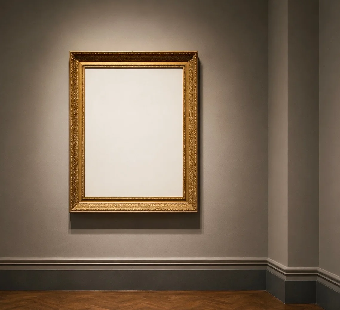 Leerer Bilderrahmen in einer Galerie — die Rolle bleibt unbesetzt