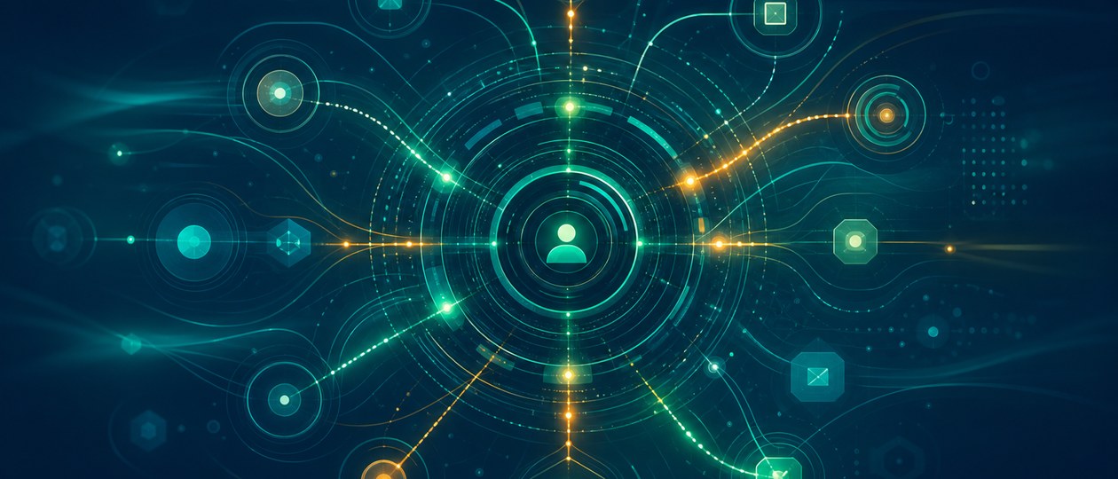 Abstrakte Komposition: verbundene Formen bilden ein gemeinsames Betriebssystem als Metapher für der recruiter im systemtakt
