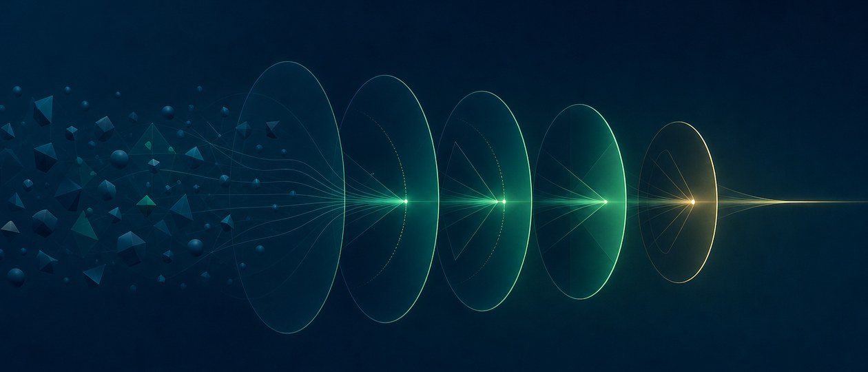 Abstrakte Komposition: gestufte Ebenen zeigen einen ruhigen Prozessfluss als Metapher für der reife hiring-prozess ist leise