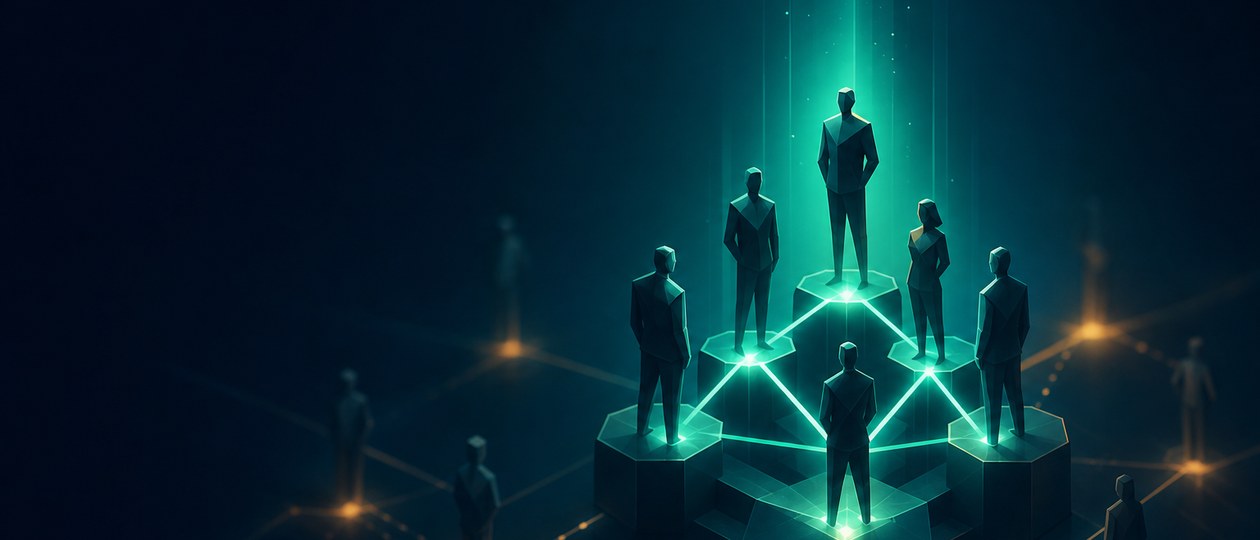 Abstrakte Komposition: mehrere Formen stehen dicht zusammen und bleiben klar unterscheidbar als Metapher für gute teams…