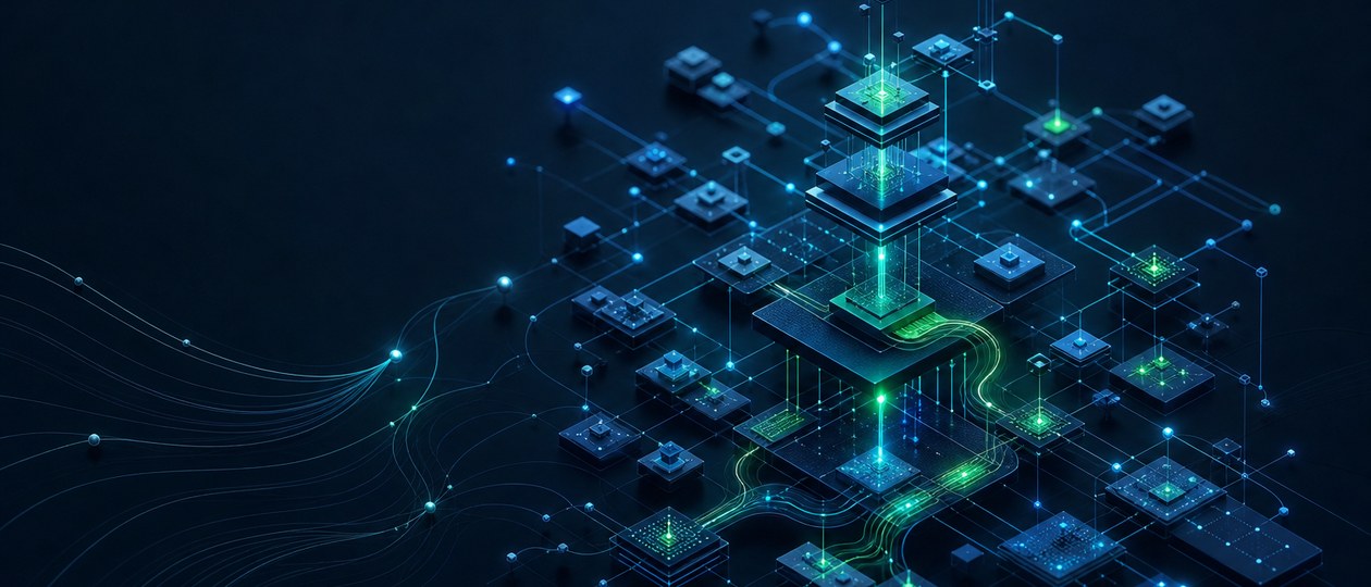 Abstrakte Komposition: feine Knotenpunkte verbinden sich zu einem technischen Signalnetz als Metapher für seniorität zeigt…